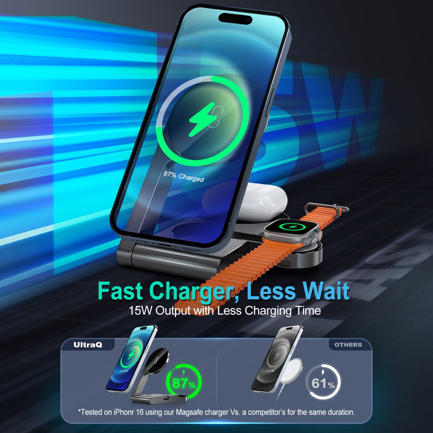 3 in 1 Wireless Charging Station, Ultrathin Foldable Aluminum Alloy Wireless Charger for iPhone 16/15/14/13/12 Series, AirPods Magsafe Charger for iWatch Series (Metal Gray)