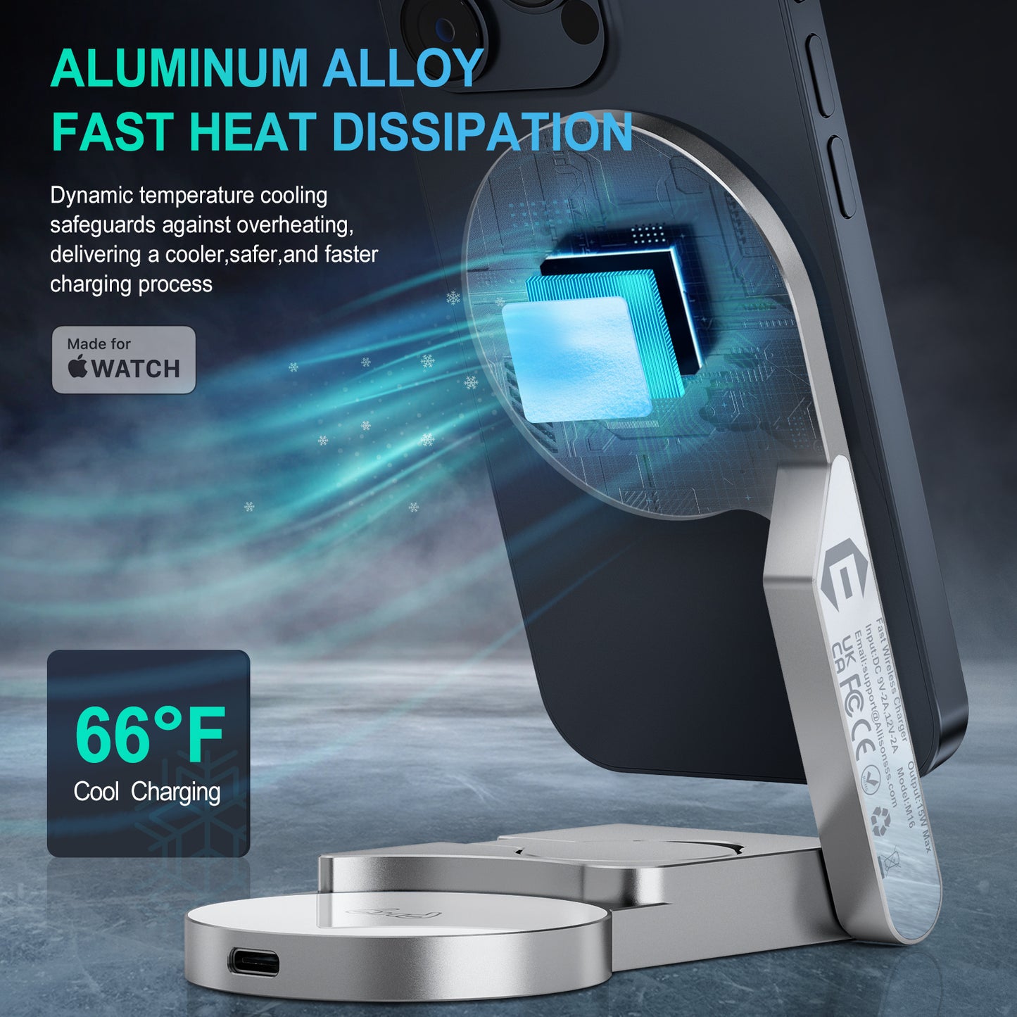 3 in 1 Wireless Charging Station, Ultrathin Foldable Aluminum Alloy Wireless Charger for iPhone 16/15/14/13/12 Series, AirPods Magsafe Charger for iWatch Series (Metal Gray)