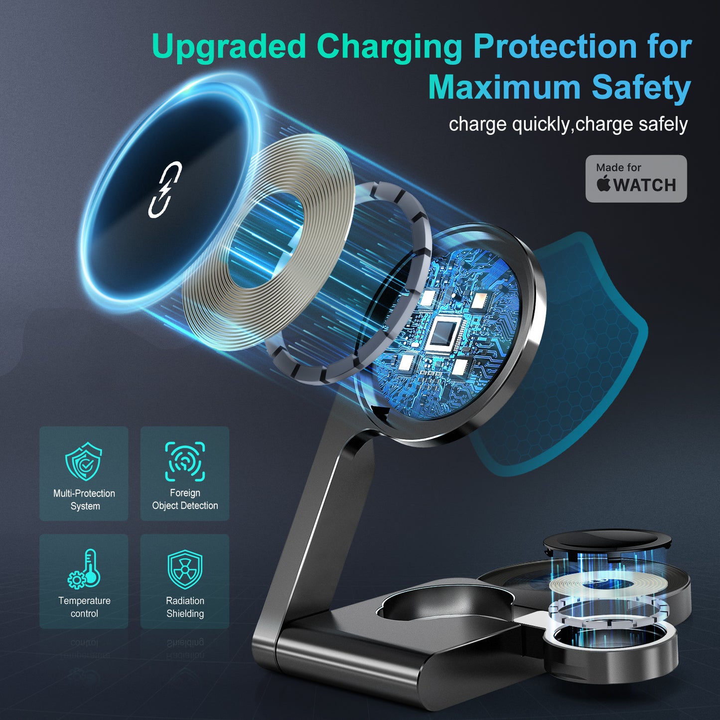 3 in 1 Wireless Charging Station, Ultrathin Foldable Aluminum Alloy Wireless Charger for iPhone 16/15/14/13/12 Series, AirPods Magsafe Charger for iWatch Series (Metal Gray)