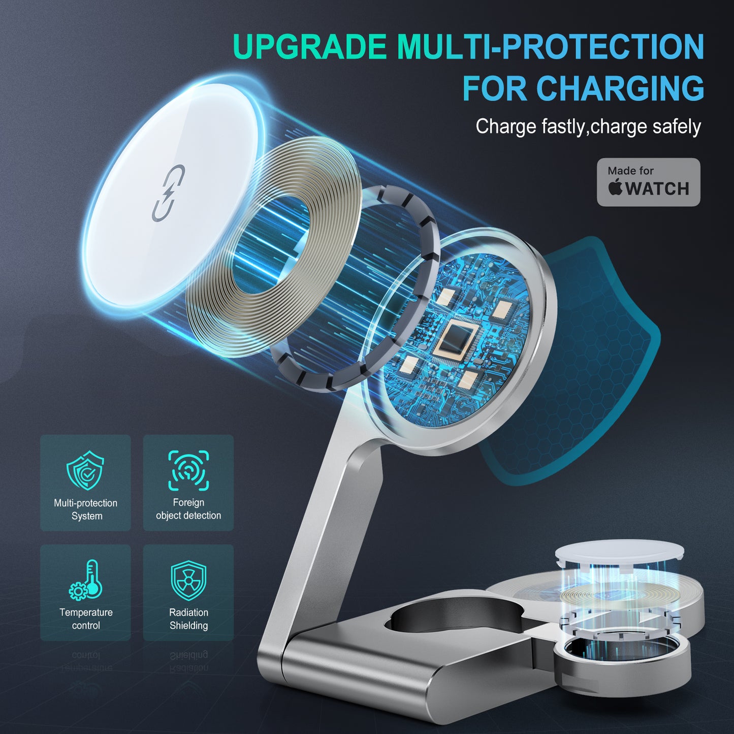 3 in 1 Wireless Charging Station, Ultrathin Foldable Aluminum Alloy Wireless Charger for iPhone 16/15/14/13/12 Series, AirPods Magsafe Charger for iWatch Series (Metal Gray)